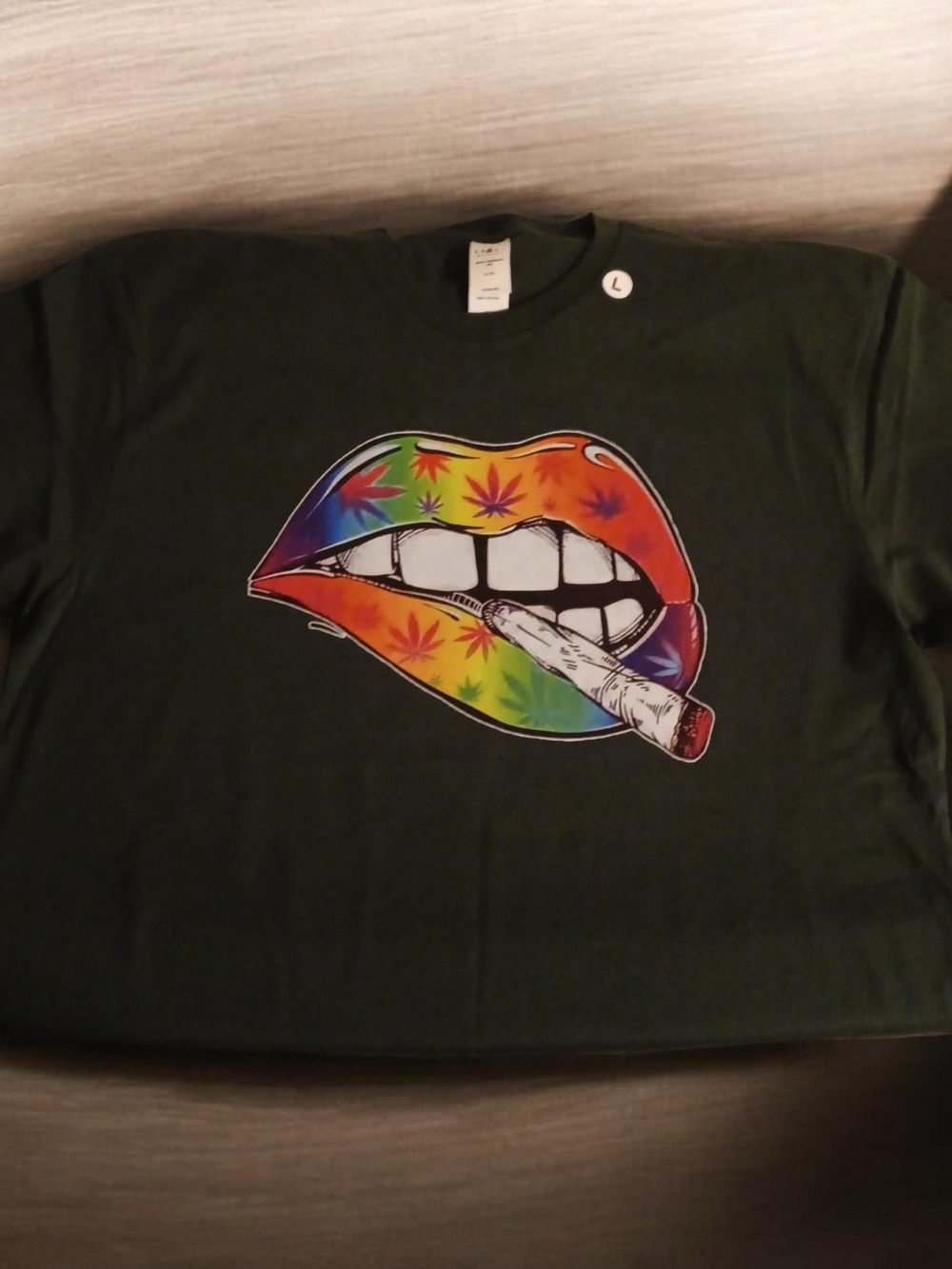 Black Short-Sleeve Tee with Rainbow Lip & Joint Graphic